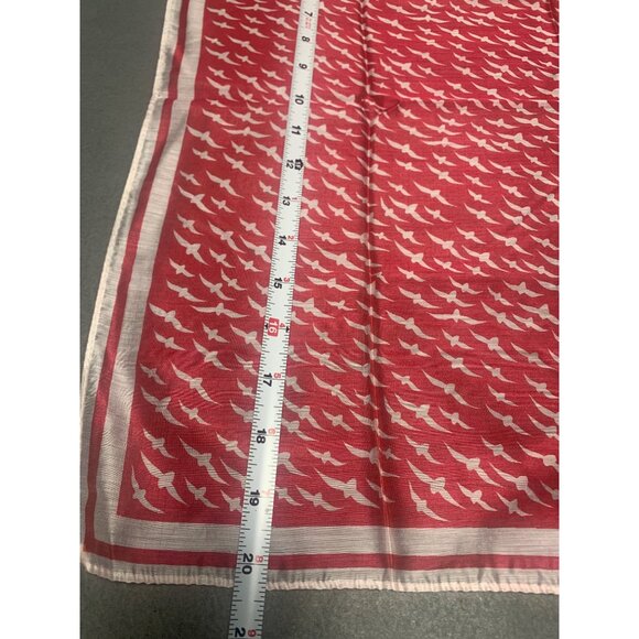 Vintage Red & White Bird Print Scarf Rayon Nylon Made In Japan 20" Square - Picture 5 of 9
